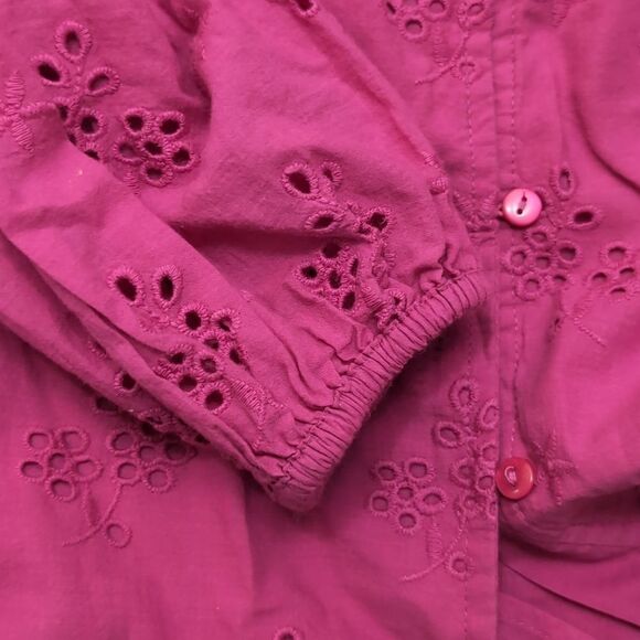 Jcrew pink button-front eyelet peasant top 100% cotton lined size M - Picture 6 of 11